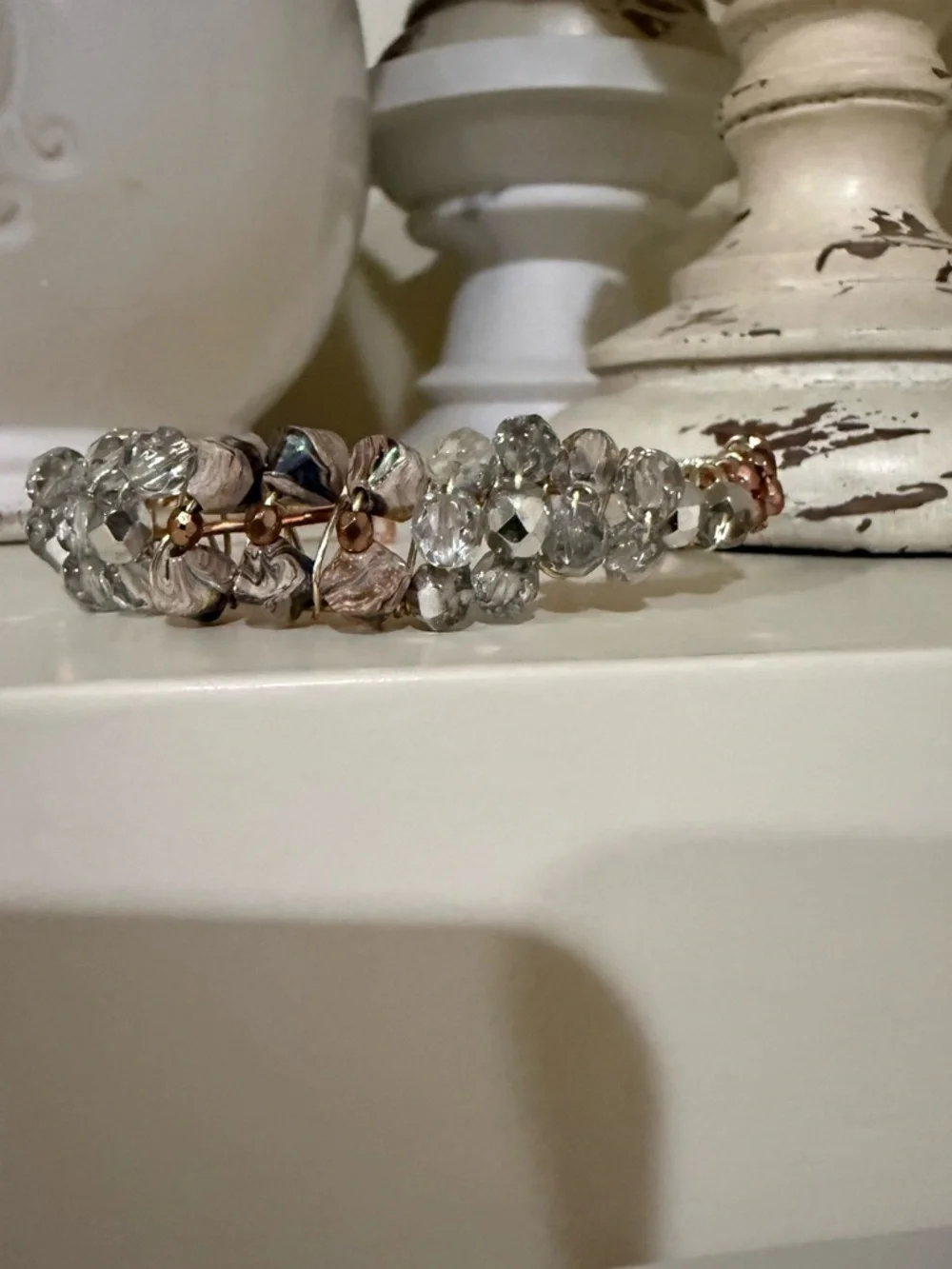 Gold and Copper Colored Wired Crystal Beaded Bracelet